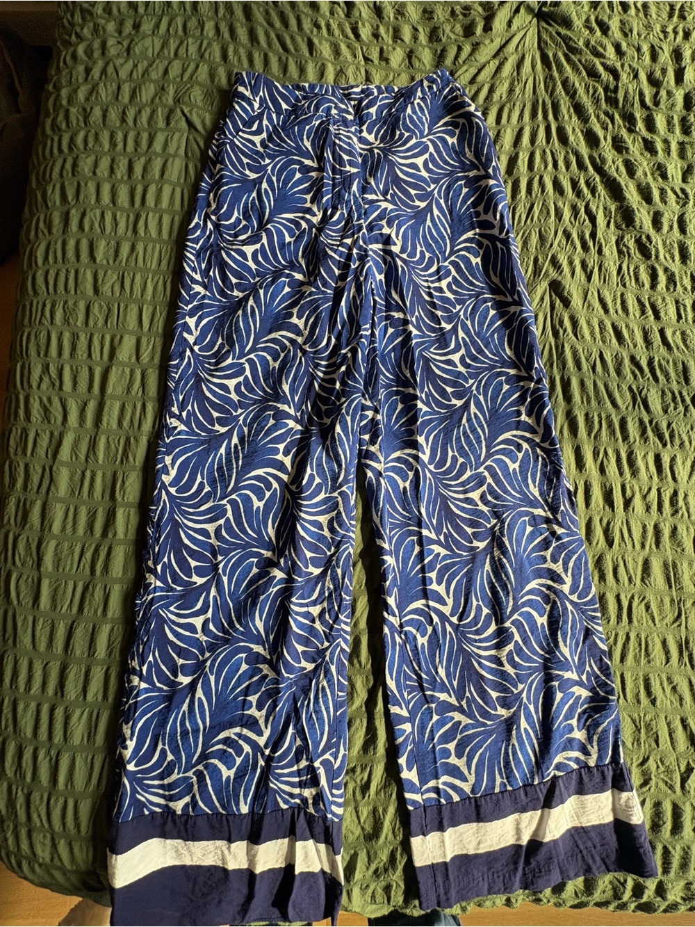 H&M Navy Blue & White Printed Flare Pants